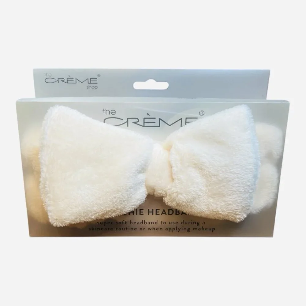 The Crème Shop Plushie Spa Headband White Bow Face Wash Makeup Skincare NWT